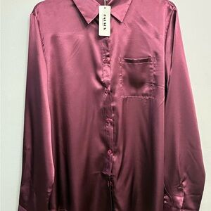 Satin Button Down Shirt in Burgundy
